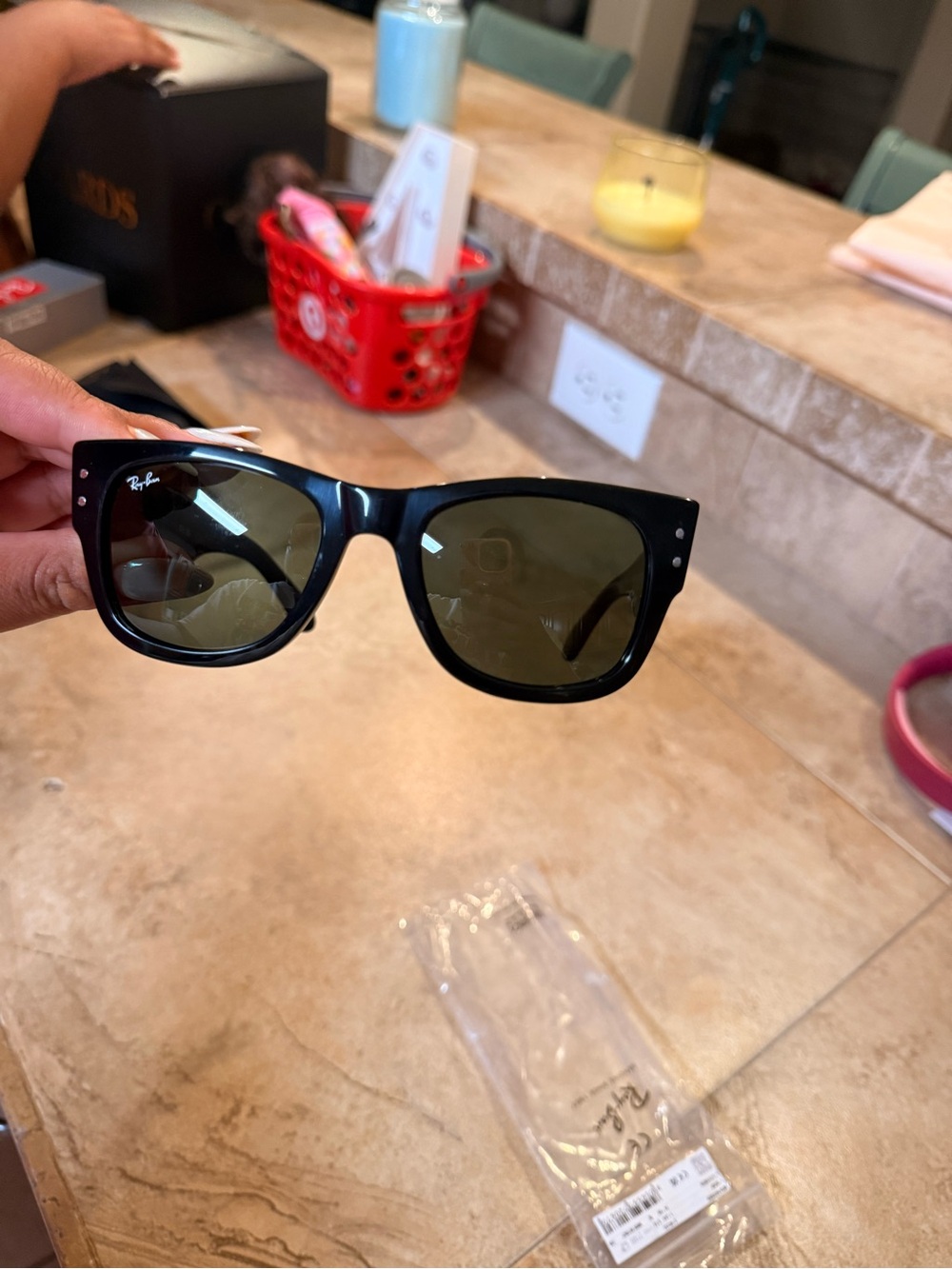 Ray-Ban Black Frame Sunglasses with Green Lenses